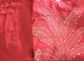 Private Label Womens Cotton Kurta Pant And Dupatta Set Red Colour L Size