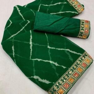 Private Label Asteyam Lahariya Print Georgette Saree Wonder Full Designer Green Colour