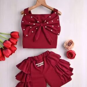 Private Label Baby Girls Maroon Top And Bottom Set 20 Size