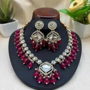 Private Label Women Necklace set Pink And white Colour