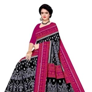 Private Label New Trending Pure Cotton Sambalpuri Pasapalli Saree Black and Pink Colour