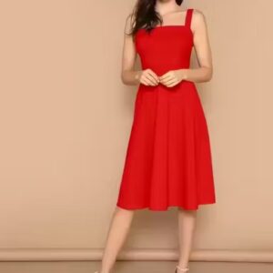 Private Label Women Red Colour Sleples Dress Free Size