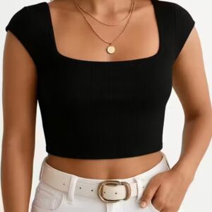 Private Label Ladies Square Neck western Wear Top Black Colour Xs size