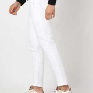 Netplay Men Slim Fit White Cotton Blend Trousers 34 Size