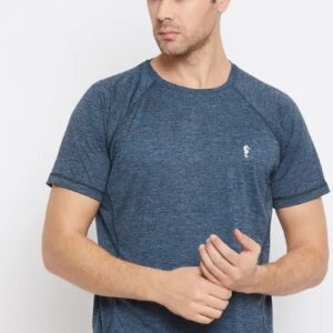 EPPE Men Solid Round Neck Polyester Blue T Shirt XL