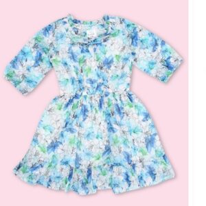 Doodle Girls Floral Print Chiffon Fit BLUE Flare Dress With Hair Band Size 6y