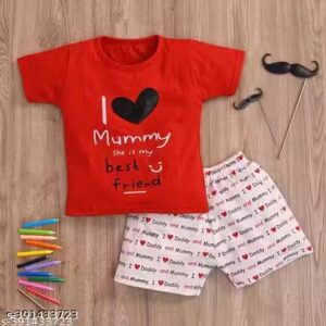 Private Label Kids Boys I Love Mummy And Daddy Tshirt pant Set Red And White Colour 24 Size