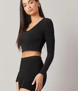Private Label Full Sleeves Black Crop Top For Women XS Size