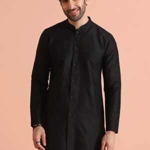 Kisah Black Blended Regular Fit Print Kurta Size 44