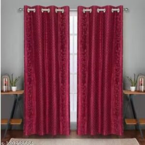 Private Label Maroon Emboss Designer Heavy 24 KG Quality Long Crush 9 Feet Long Door Curtain