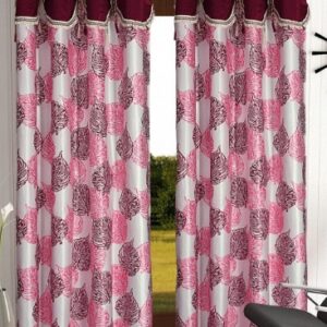 Cortina Maroon And White Set of 2 Floral Door Curtain