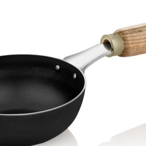 Private Label Black Wooden Handle Tadka Pan For Kitchen 250gm