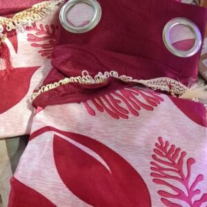 Private Label Maroon And Beige Polyester Floral Printed Curtain