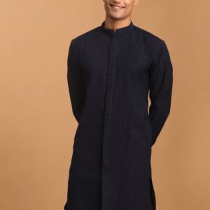 Shrestha by Vastramay Mens Navy Blue Cotton Blend Kurta 40