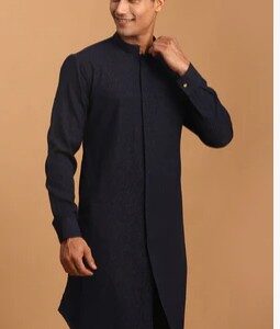 Vastramay Mens Navy Blue Glitter Printed Fancy Kurta Size 38
