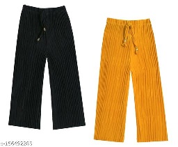 Private Label Indistar Baby Girls Wrinkle Palazzos Pants Pack Of 2 Black And Musterd Colour 24 Size
