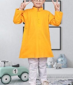 Private Label Yellow Punjabi Kurta With Paijama Set For Boys 20 Size