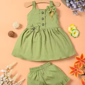 Private Label Trendy Stylish Fancy Cotton blend sleeveless summers Regular fit Green baby girl dress 18 Size