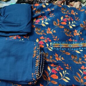 Private Label Womens Rayon Floral Printed Straight Handwork Nack Kurta with Pant And Dupatta Set Teal Colour XXL Size