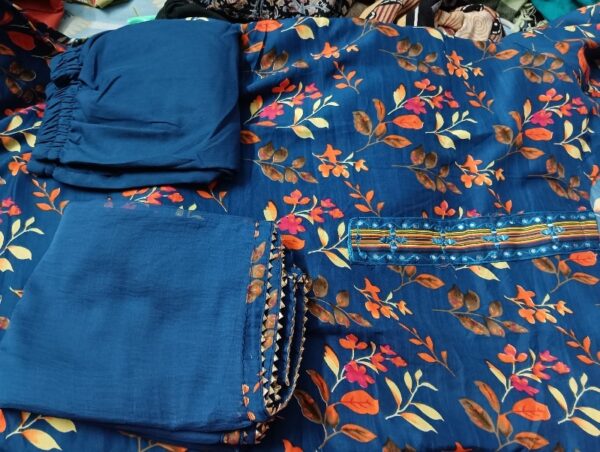 Private Label Womens Rayon Floral Printed Straight Handwork Nack Kurta with Pant And Dupatta Set Teal Colour XXL Size