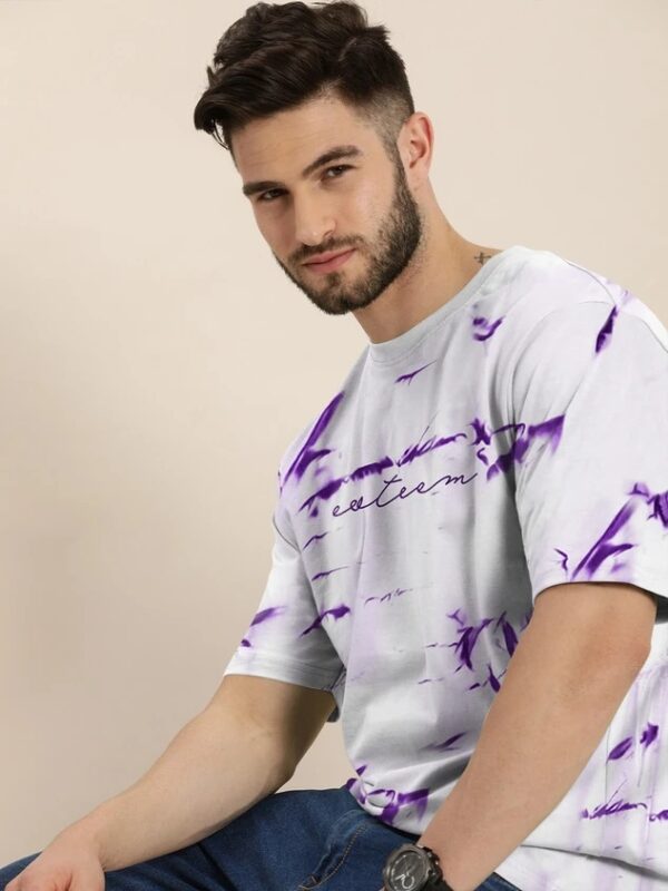 Private Label Men Printed Round Neck Cotton Blend Purple And White TShirt Xl Size