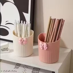Private Label Pack of 4 Cute Toothbrush and Toothpaste Holder Cups Cream And Pink Colour