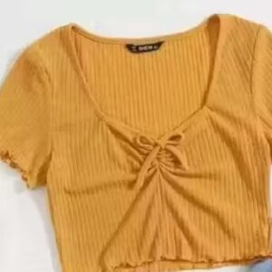 Private Label Stylish Deep Neck Crop For Women Yellow Colour M Size