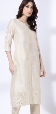 AVAASA MIX N MATCH Women Patterned Straight Kurta Off White S Size