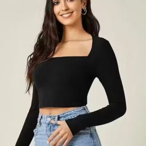 Private Label Casual Full Sleeves Black Crop Top S Size