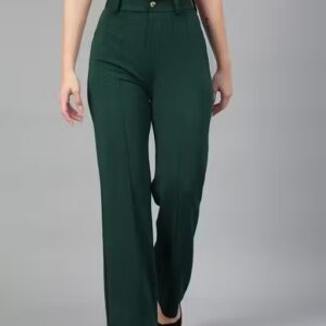 Private Label Casual Polyester High Waist Solid Trousers for Womens Green Colour