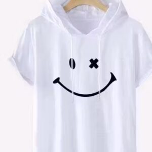 Private Lable MenS Printed Hood Polyester Tshirt Smiliy White Size xl