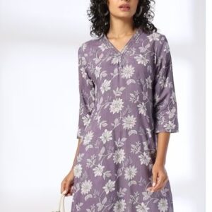 AVAASA MIX N MATCH Women Floral Print Straight Kurta lavender L