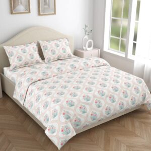 Haus and Kinder Terracotta Trellis 186 TC Cotton Printed Flat King Bedsheet