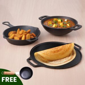 The Indus Valley Iron Cookware Set Tawa Kadai Fry Pan Kitchen Set for Home Free Tarka pan