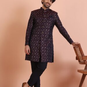 Kisha Men Purple And Wine Textured Indowestern Kurta Mens 42 Size