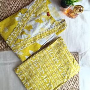 Private Label Woman kurta and pant set With Dupatta Yellow Coloue Xl Size