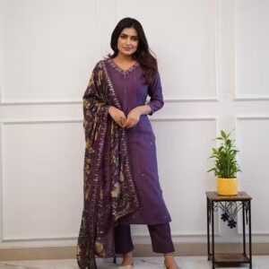 Private Label Woman kurta and pant set With Dupatta Purple Coloue S Size