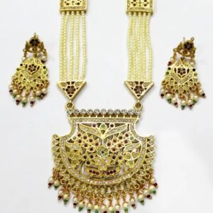 Private Label White Pearl Layer Golden Long Rani Haar Necklace Set