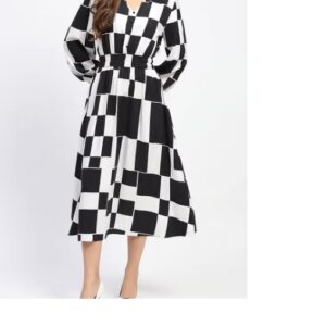 Madame Chessboard Print Black Viscose Dress M