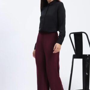 Madame Button Down Solid Black Shirt S