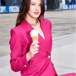 Madame Single Button Notch Lapel Hot Pink Blazer 2XL