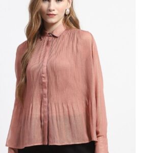 Madame Women Solid Shirt Collar Top L PEACH