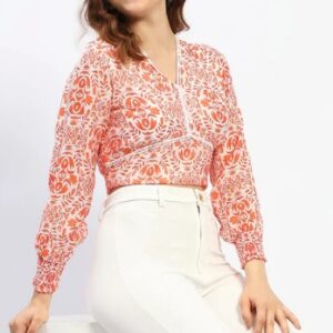 Madame Paisley Print Orange Cotton Crop Top L