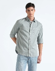Flying Machine Slim Fit Pure Cotton Casual Shirt Grey Colour L Size