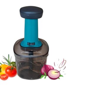 Private Label Square Push Chopper Vegetable Cutter with Curved Stainless Steel Blades AND Switch Locking 1100ml Teal