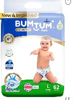 Bumtum Baby Diaper Pants with Double Layer Leakage Protection Infused With Aloe Vera L Size 62 Pcs