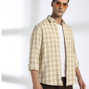 NETPLAY FOR TRENDS SELECT Men Plaid Check Slim Fit Shirt KHAKI 44