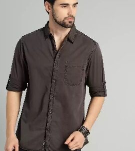 Roadster Men Coffee Brown Regular Fit Solid Casual Shirt S Size