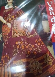 Private Label Womens Regular Use Printed Cotton Saree Red And Beige Colour
