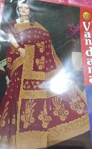 Private Label Womens Regular Use Printed Cotton Saree Red And Beige Colour